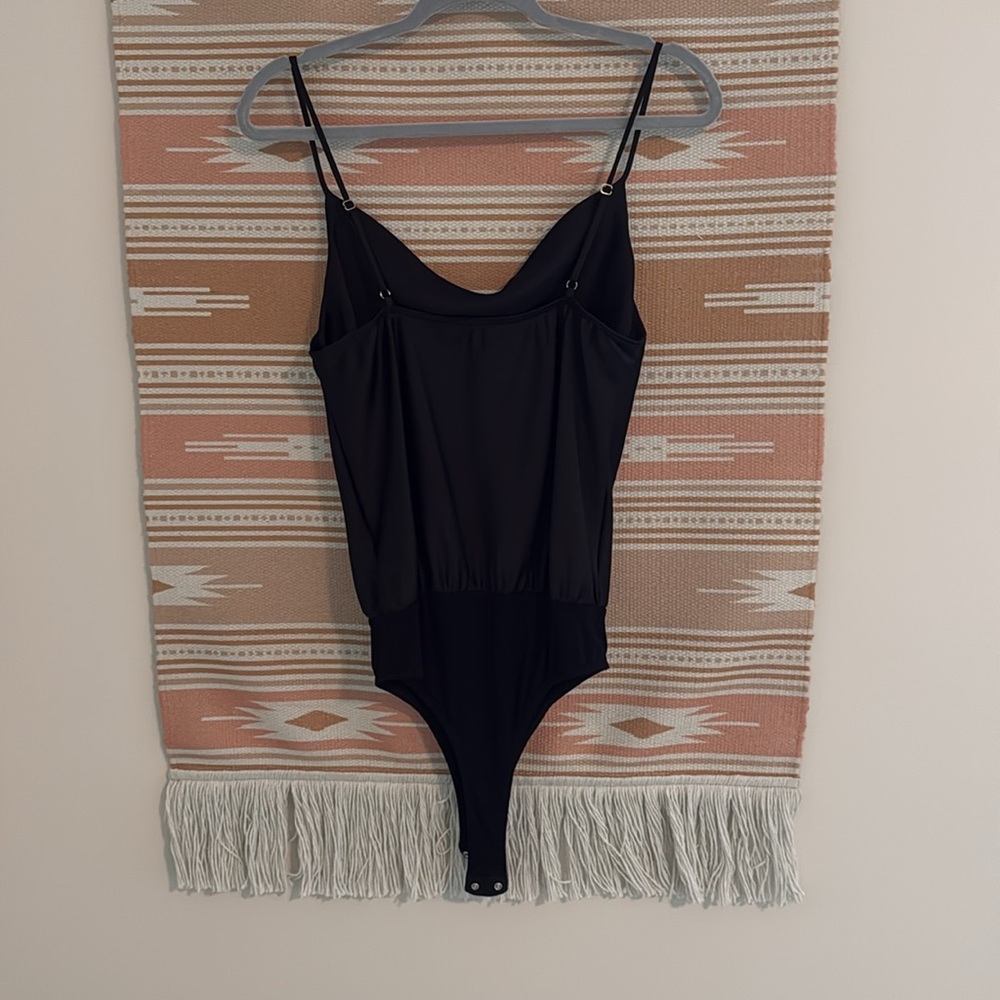 Emmerson Black Satin Sleeveless Cowl Neck Bodysuit - Picture 3 of 6